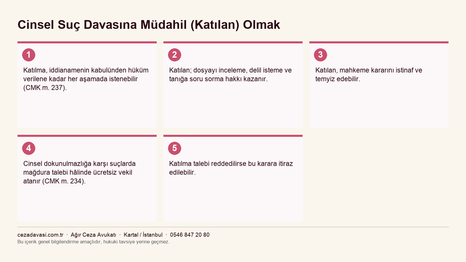 Cinsel suç davasında katılan sıfatının sağladığı haklar infografiği