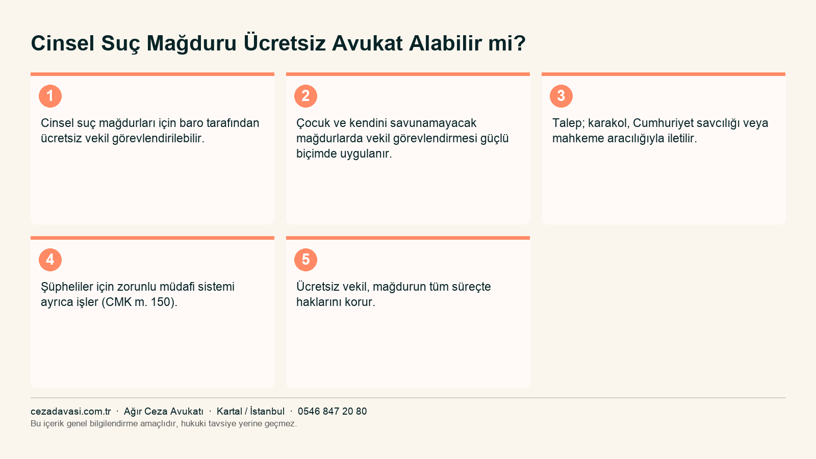 Cinsel suç mağduru için ücretsiz vekil hakkını gösteren infografik