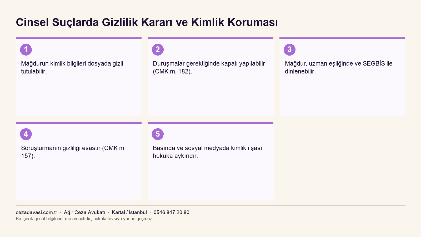 Cinsel suçlarda gizlilik ve kimlik koruma tedbirlerini gösteren infografik