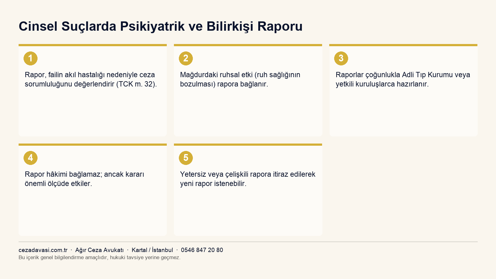 Cinsel suçlarda psikiyatrik/bilirkişi raporunun amaçları infografiği