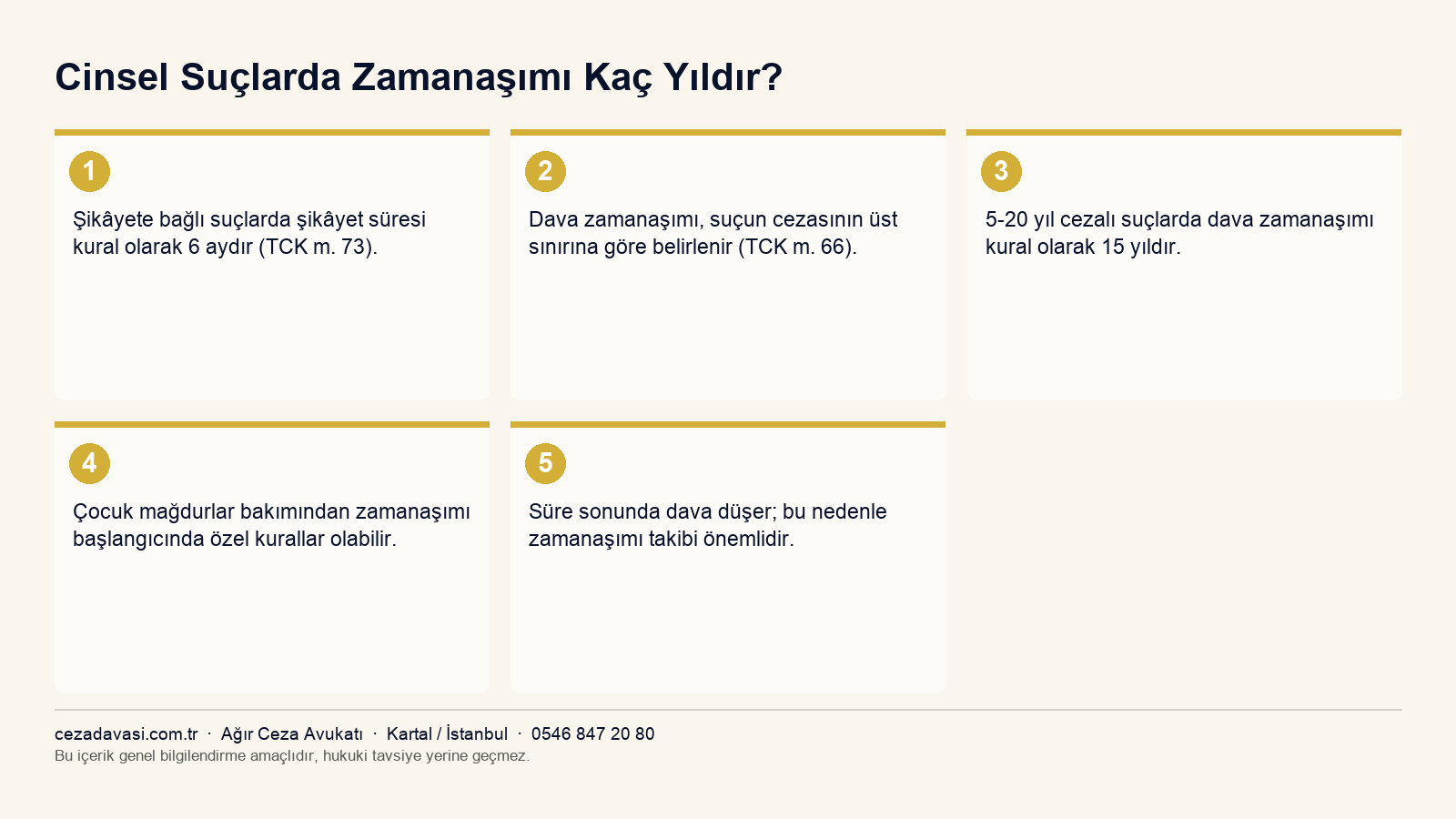Cinsel suçlarda şikâyet süresi ve dava zamanaşımını gösteren infografik