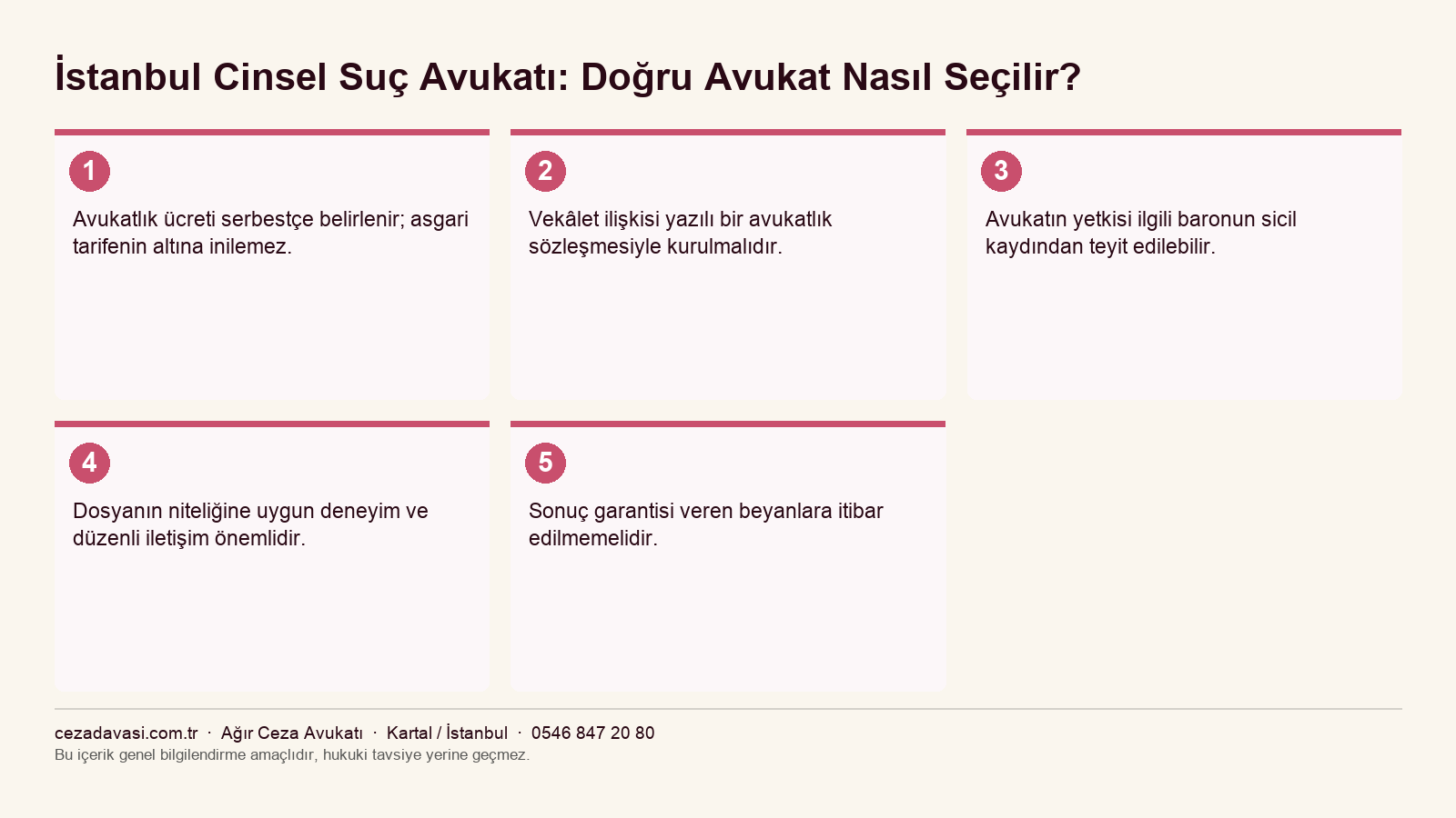 Cinsel suç avukatı seçerken dikkat edilmesi gereken noktaları gösteren infografik