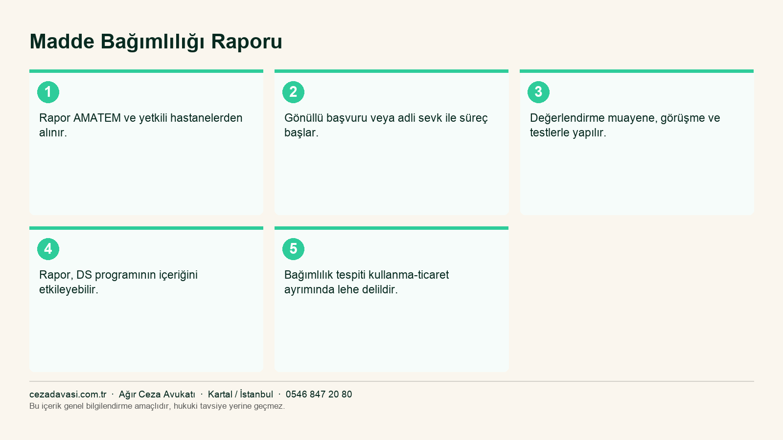 Madde bağımlılığı raporu alma sürecinin adımları infografiği