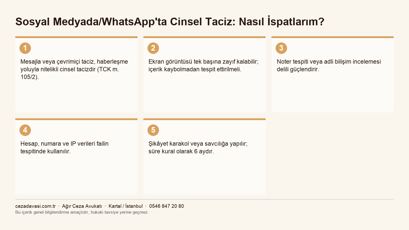 Dijital cinsel tacizde delil tespiti ve şikâyet adımlarını gösteren infografik