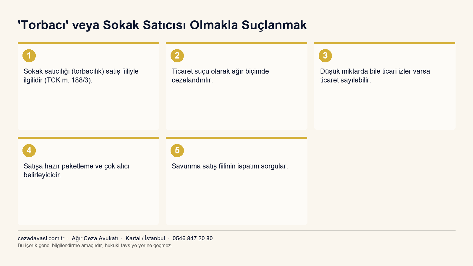 Sokak satıcılığı (torbacılık) suçlamasında değerlendirme infografiği