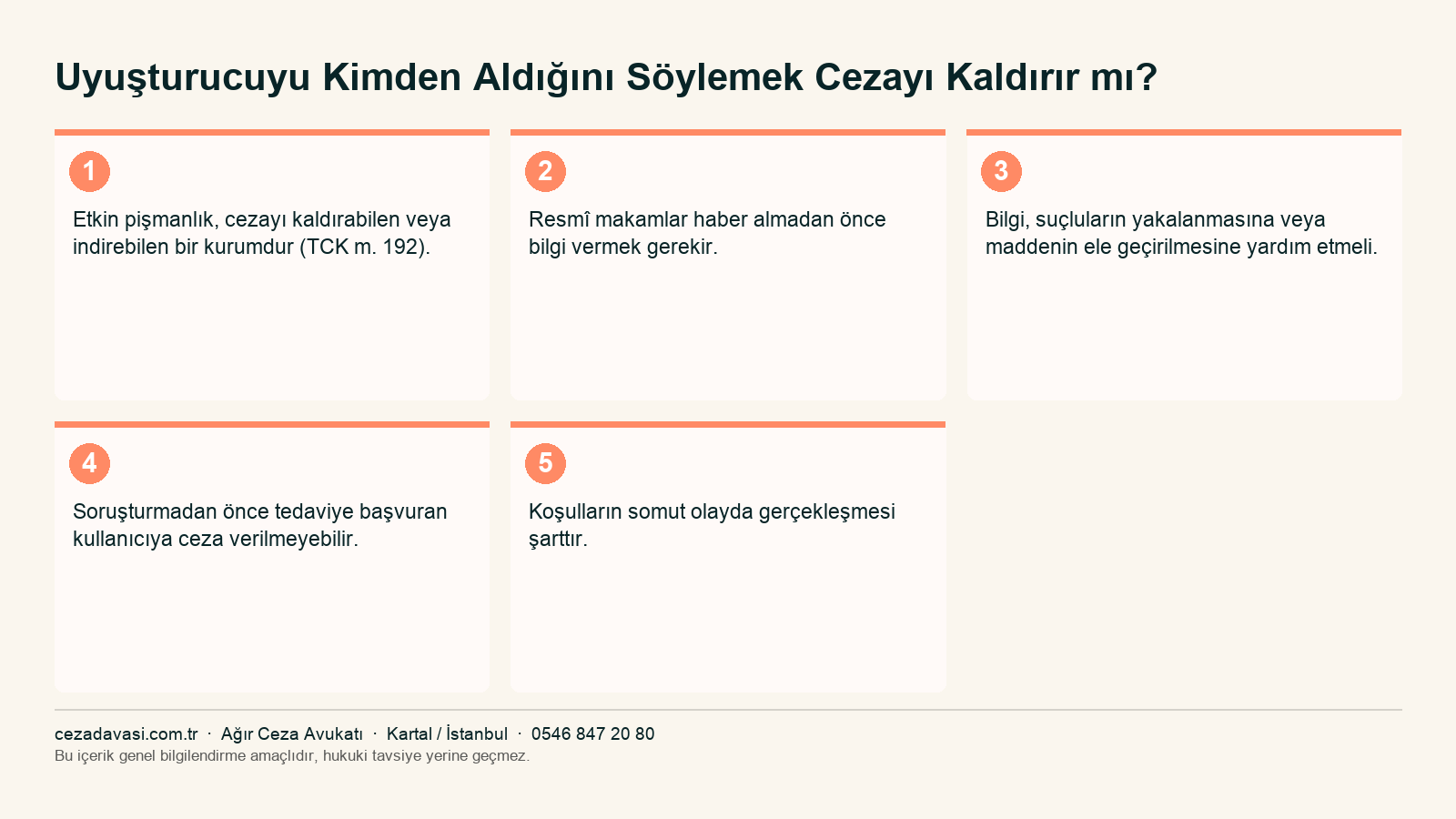 Uyuşturucu suçunda etkin pişmanlık koşulları infografiği