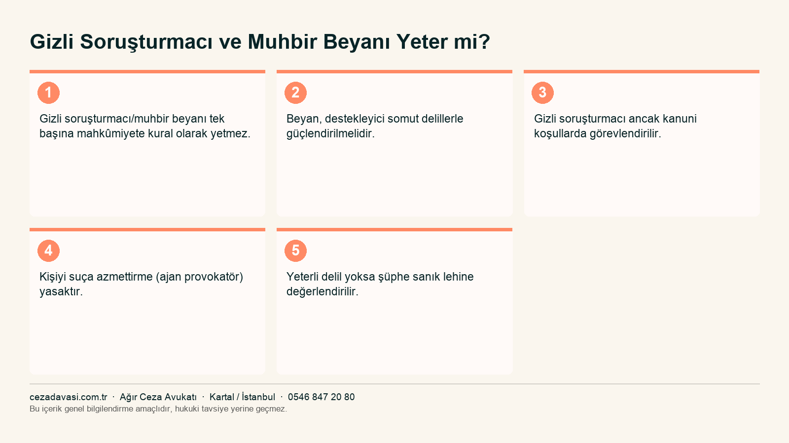 Gizli soruşturmacı ve muhbir beyanının delil değeri infografiği