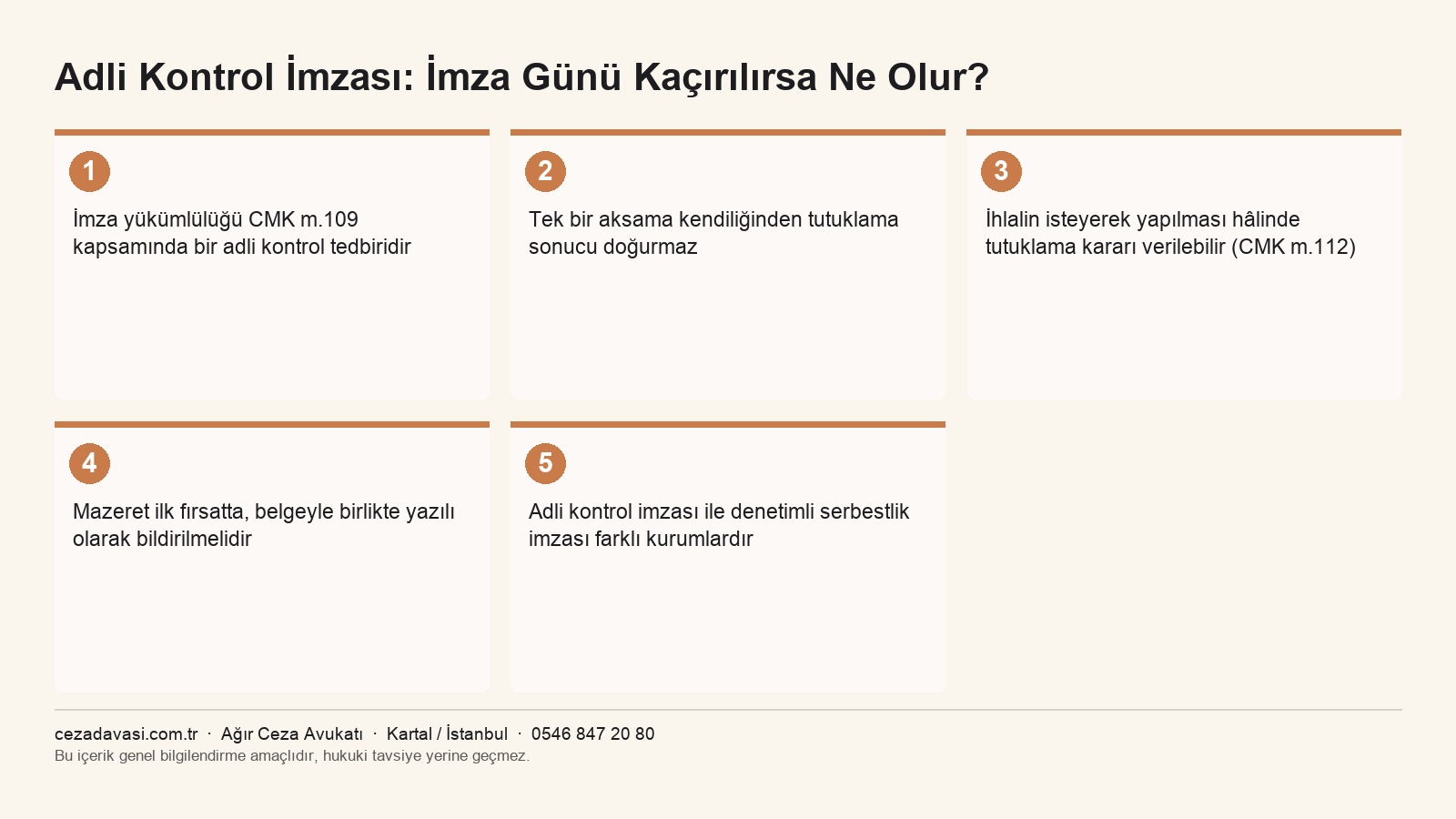 Adli kontrol imzasının kaçırılması hâlinde yapılacakları özetleyen infografik