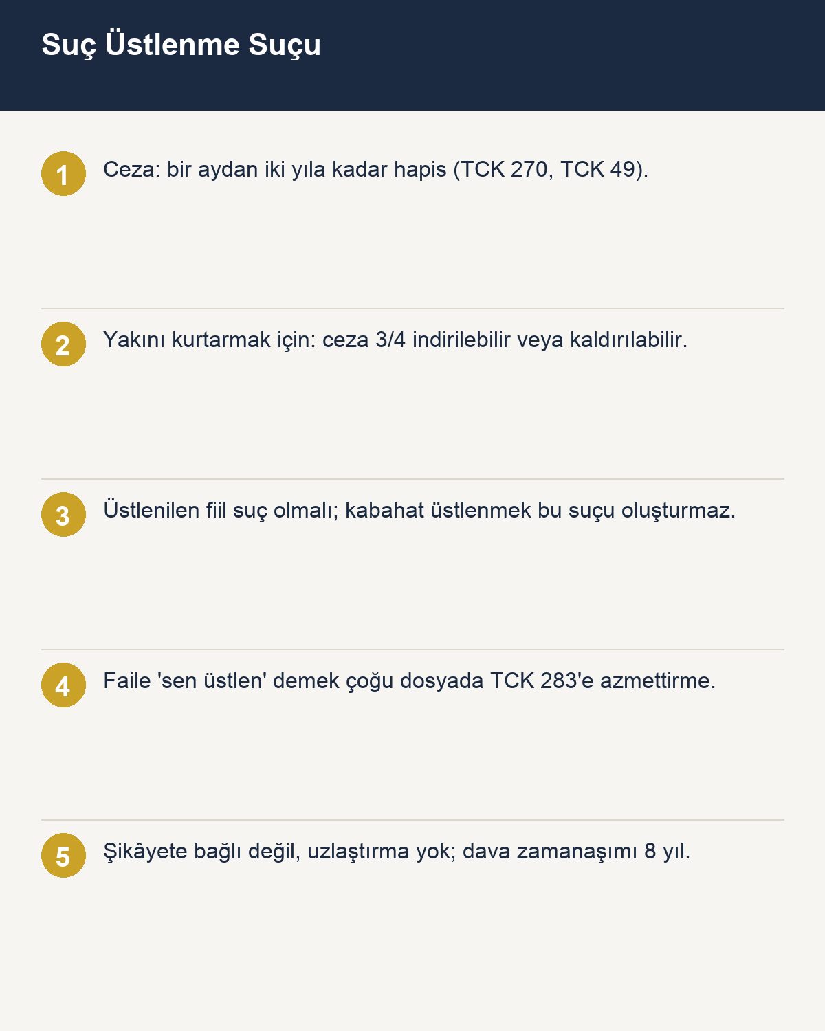 Suç üstlenme suçu TCK 270 infografiği