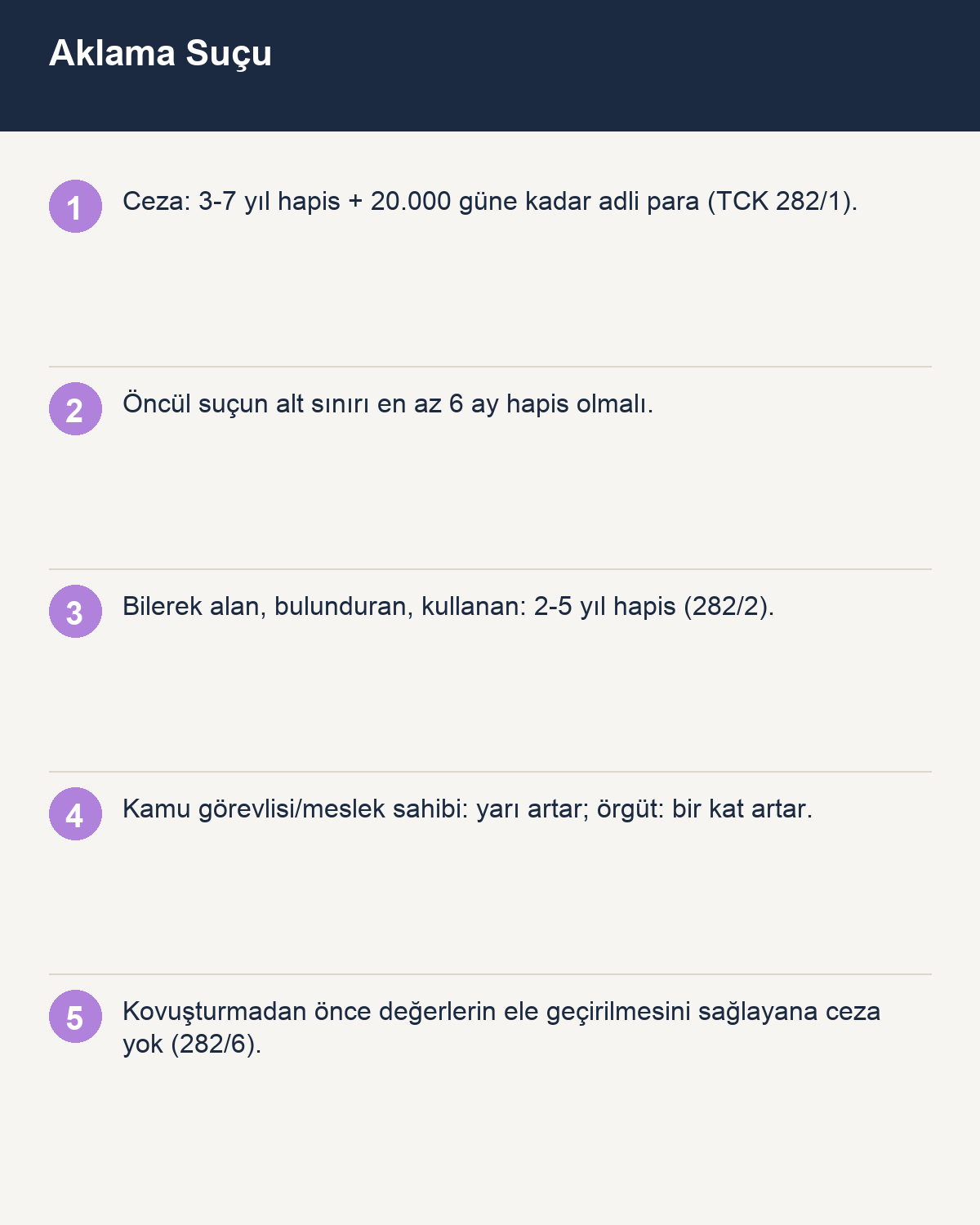 Suçtan kaynaklanan malvarlığı değerlerini aklama suçu TCK 282 infografiği